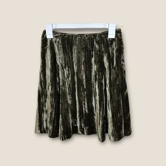 Maeve Anthropologie Green Crushed Velvet A-Line Flare Skirt Womens Size 0 - Picture 1 of 5